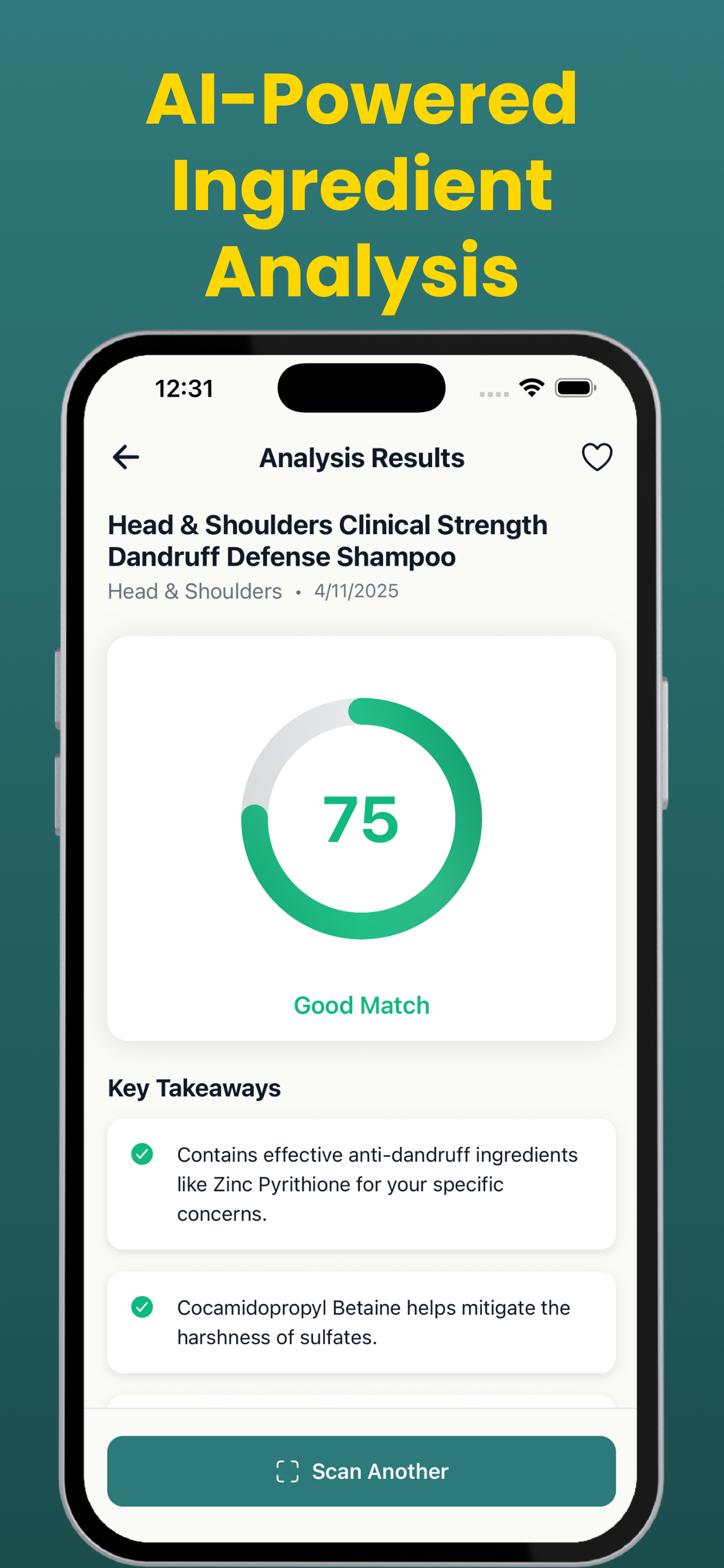 Scanning a shampoo ingredient label with the HairWise AI scanner